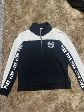 PINK Victoria’s Secret Black & White Logo Long Sleeve Quarter Zip Size Large